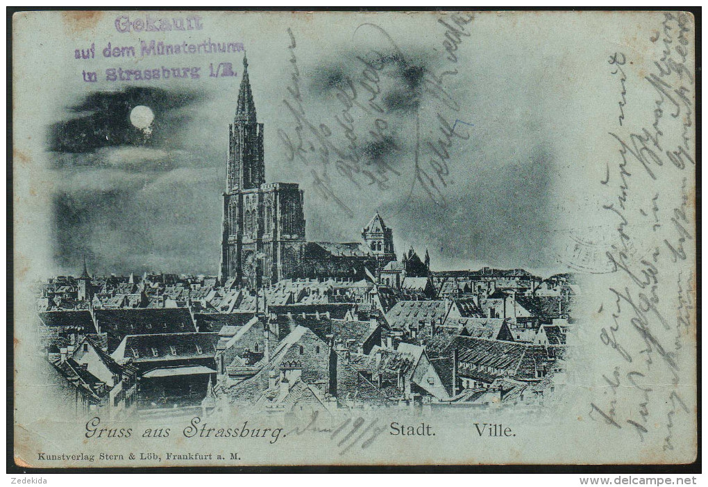 0094 alte Mondscheinkarte Ansichtkarte - Strassburg Stadt Ville - 1898 gelaufen nach Zschorlau