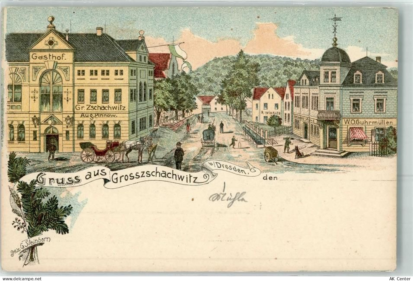 01067 O8000 Großzschachwitz Lithographie Gasthaus Gr. Zschachwitz Aug. P... - 13614033