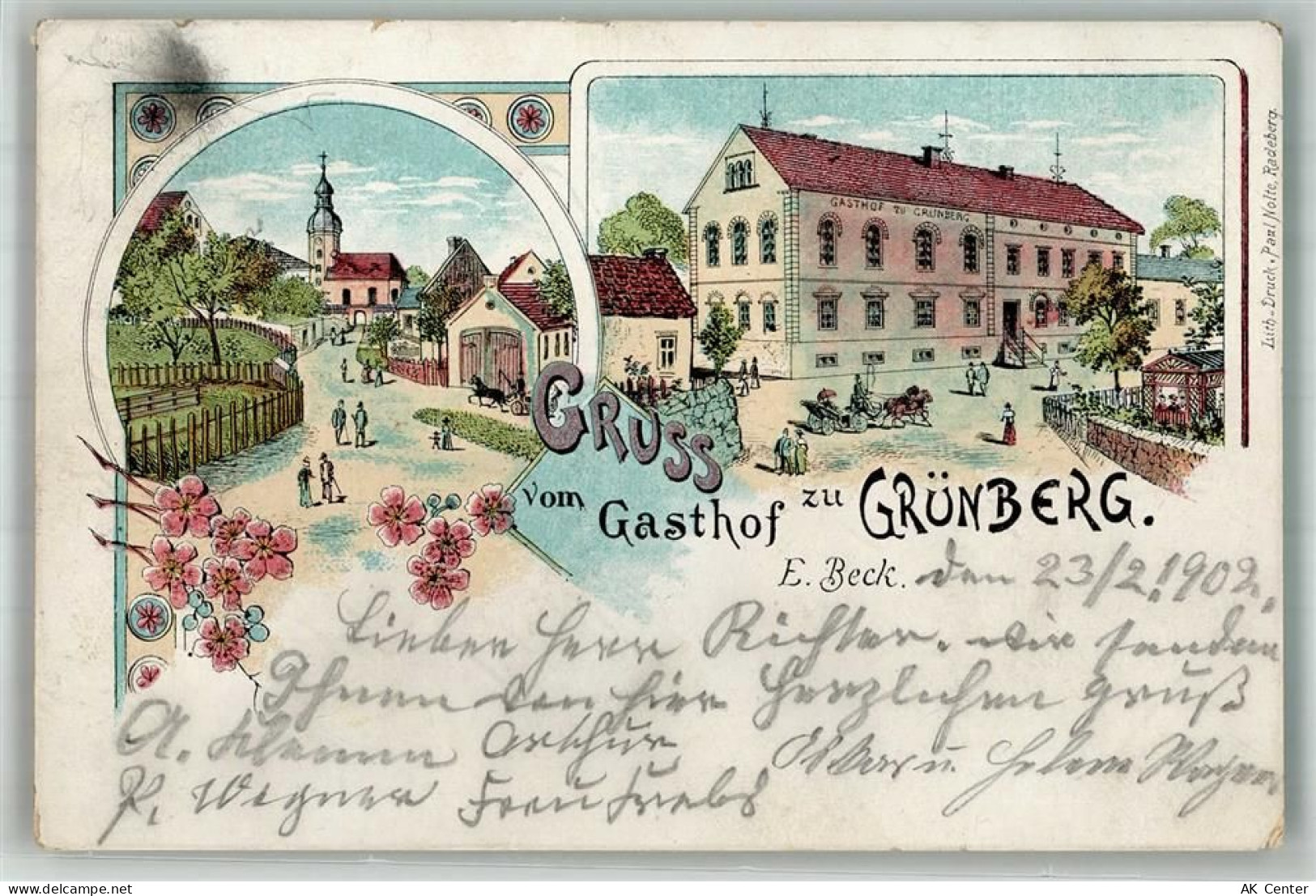 01458 O8103 Grünberg b Radeberg 1902 Lithographie Gasthaus zu Grünberg... - 13662502