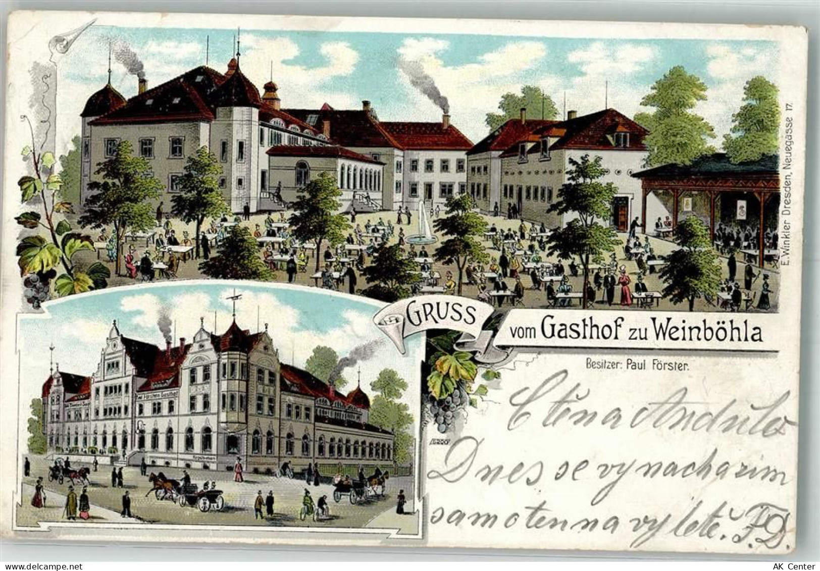 01689 O8256 Weinböhla 1901 Gebrauchsspuren Lithographie Gasthaus zu Wein... - 13658415