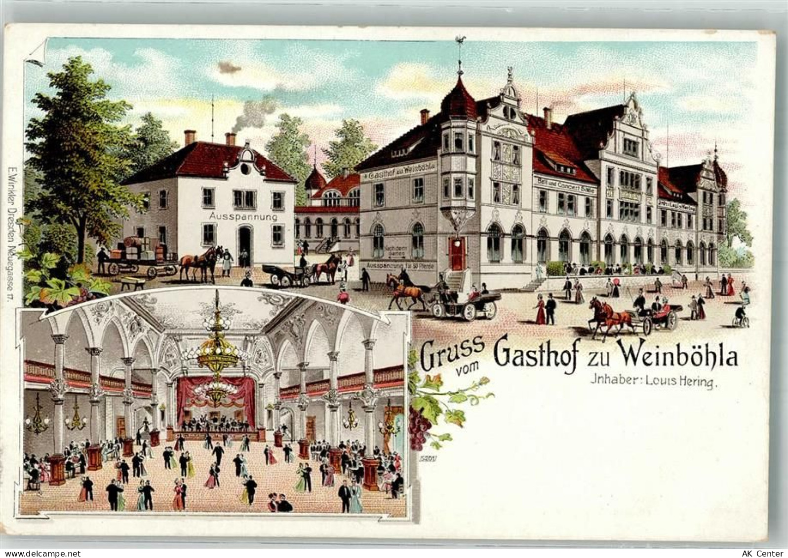 01689 O8256 Weinböhla Lithographie Gasthaus zu Weinböhla Ballsaal Kutsch... - 13663294
