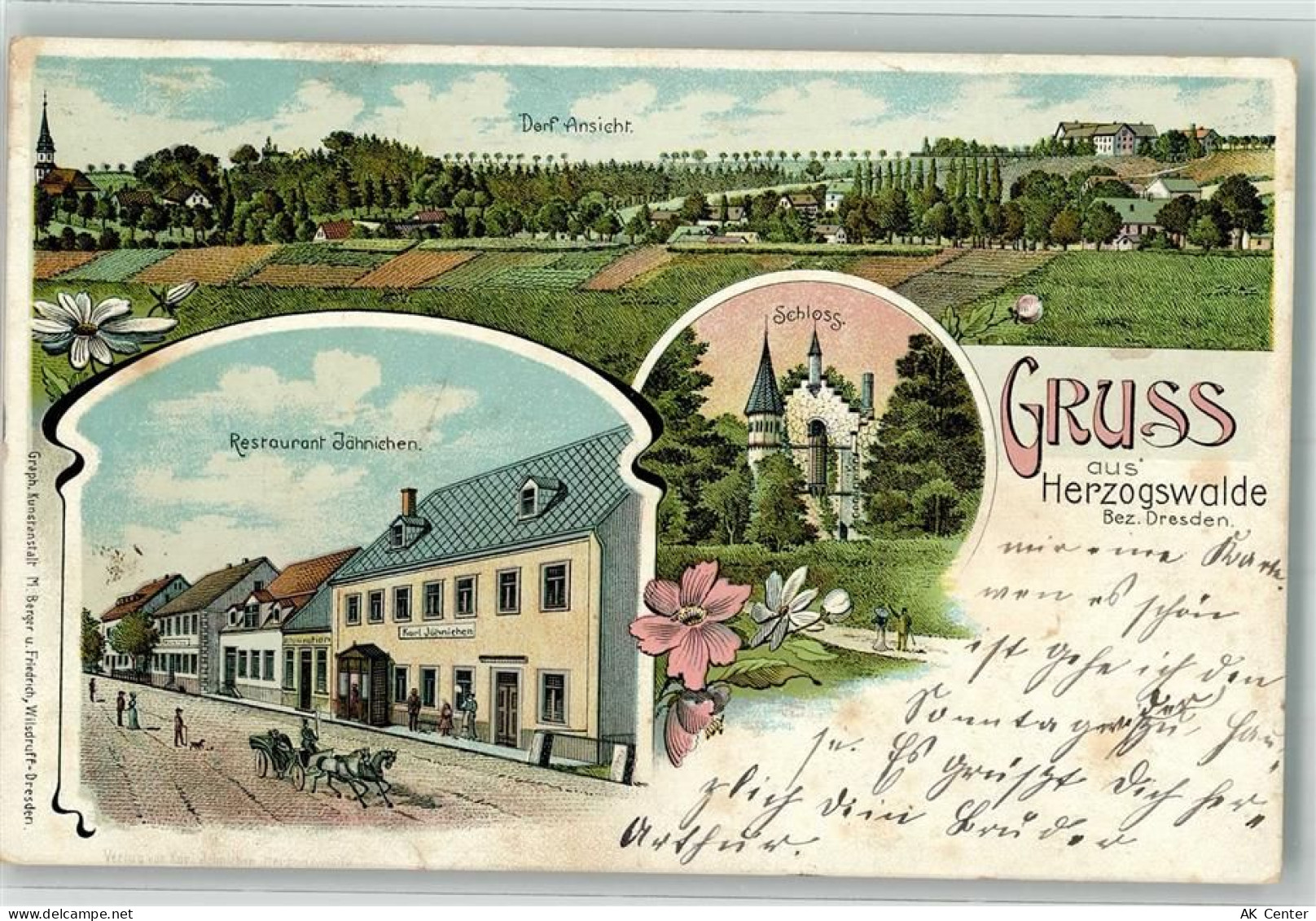01723 O8211 Herzogswalde 1905 Lithographie Schloß Gasthaus Jähnichen - 13638360