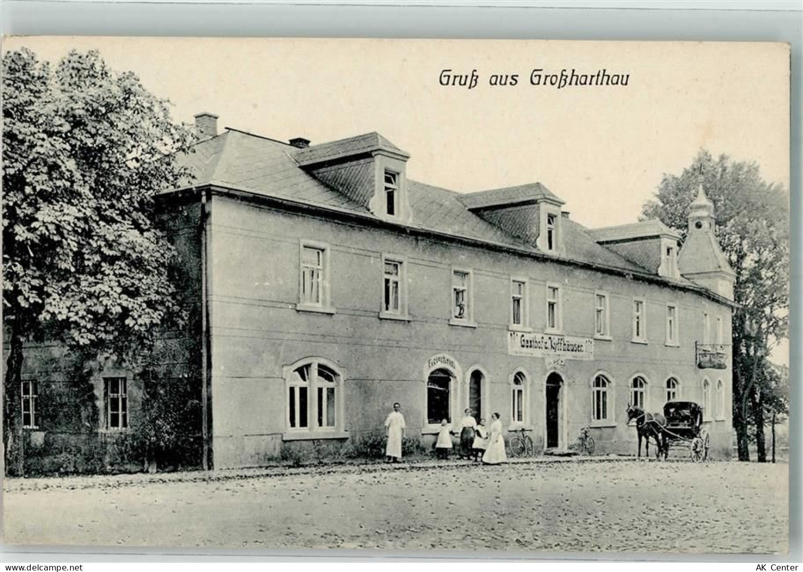 01909 O8504 Großharthau Foto AK Gasthaus zum Kyffhäuser Kutsche - 13528569