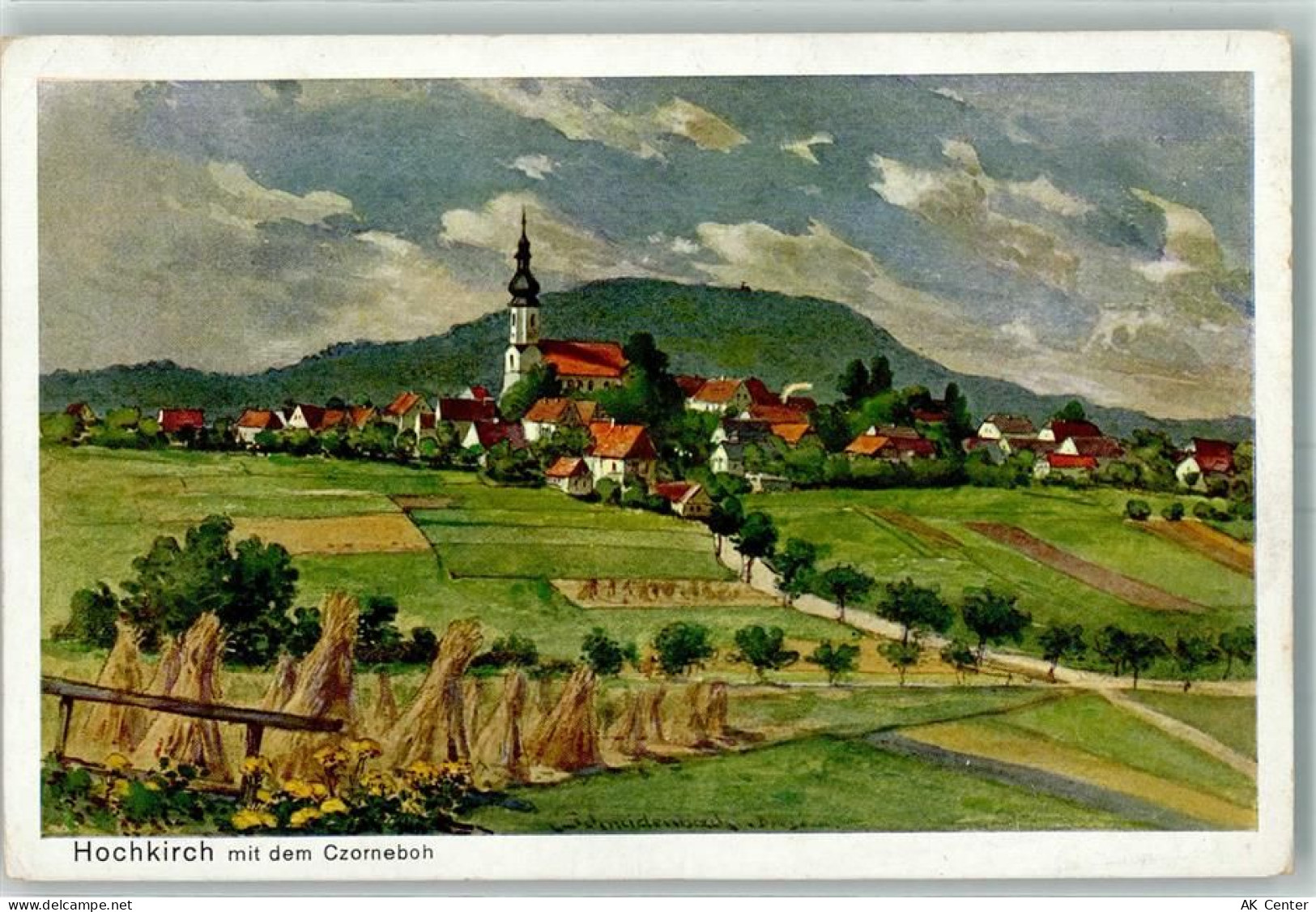 02627 O8601 Hochkirch Künstlerkarte Heustapel Kirche Gasthausstempel - 10443643