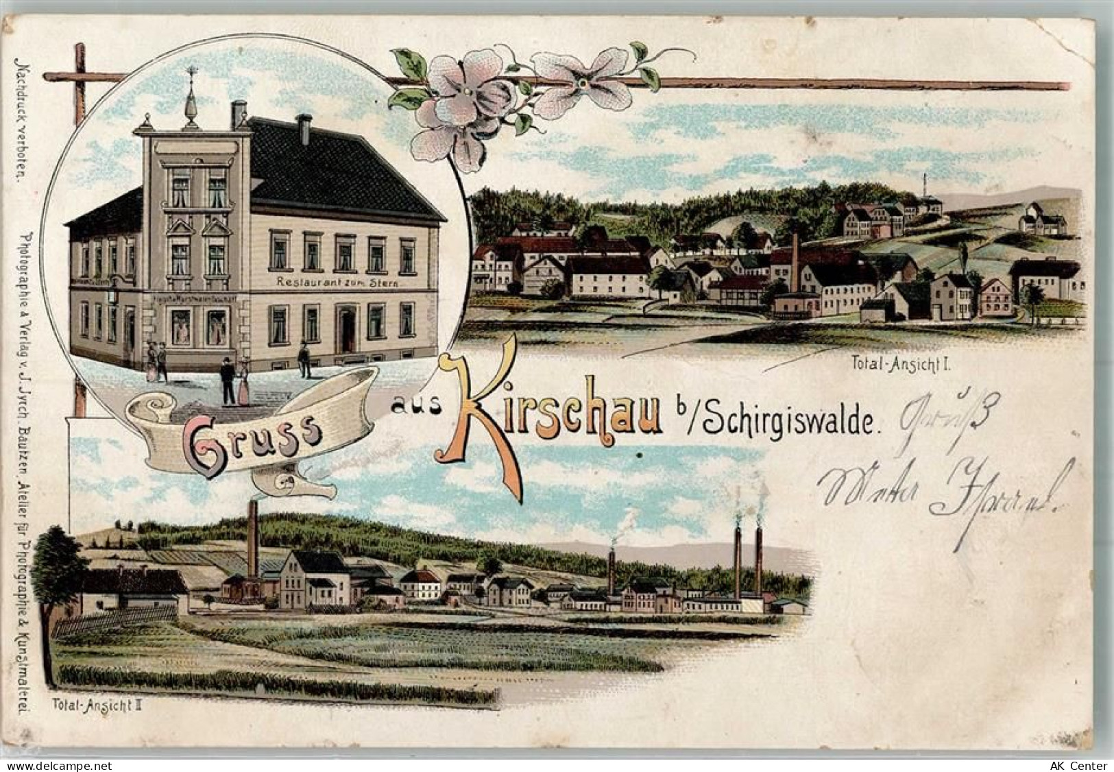 02681 O8604 Kirschau Gebrauchsspuren Lithographie Gasthaus zum Stern Tot... - 13653544
