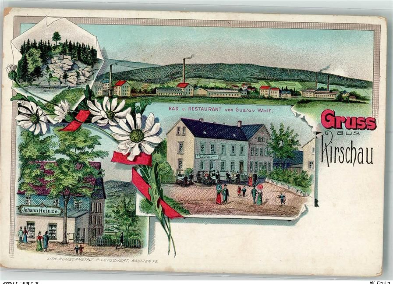 02681 O8604 Kirschau Lithographie Bad & Gasthaus Wolf Ladengeschäft Hein... - 13642185