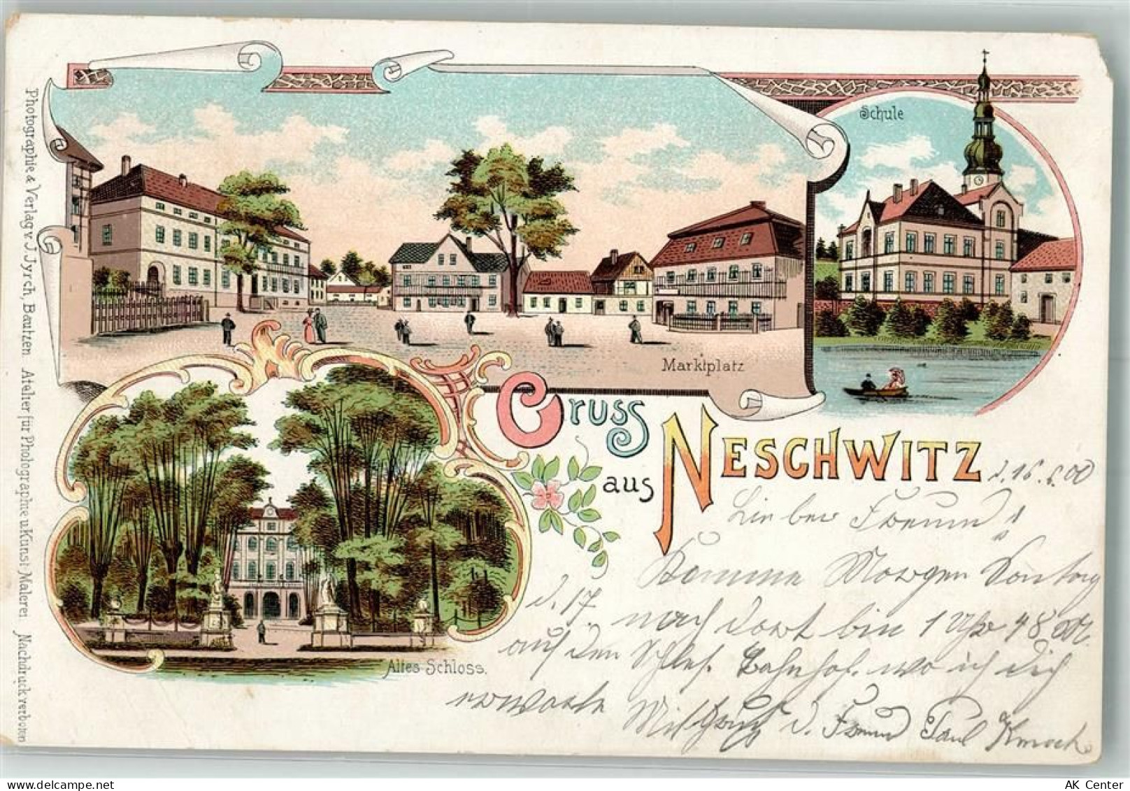 02699 O8601 Neschwitz 1909 Gebrauchsspuren Lithographie Altes Schloß Mar... - 13658417