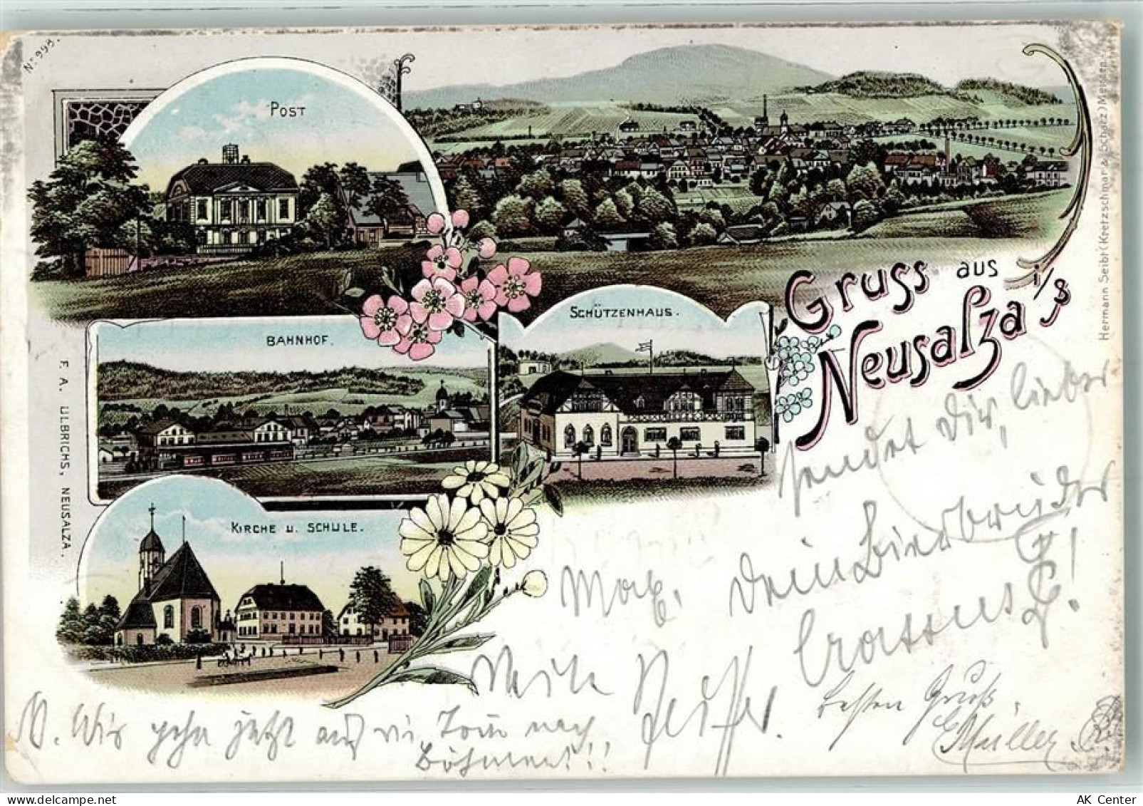 02742 O8713 Neusalza-Spremberg 1898 Lithographie Post Bahnhof Schützenha... - 13636193