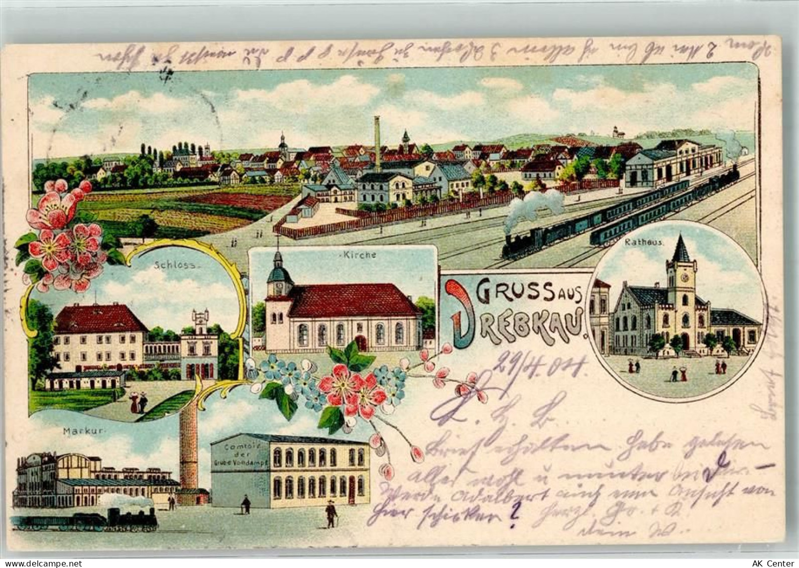 03116 O7532 Drebkau 1904 Lithographie Rathaus Markur Schloß Bahnpost Cot... - 13639711