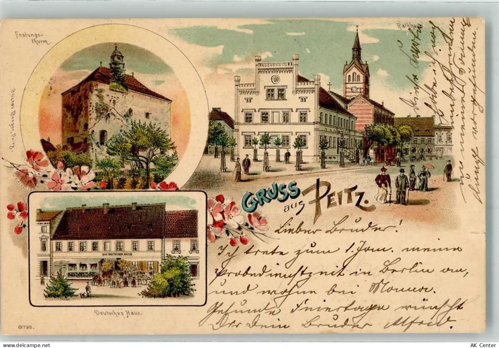 03185 O7520 Peitz 1901 Lithographie Festungsturm Deutsches Haus Rathaus... - 13636247