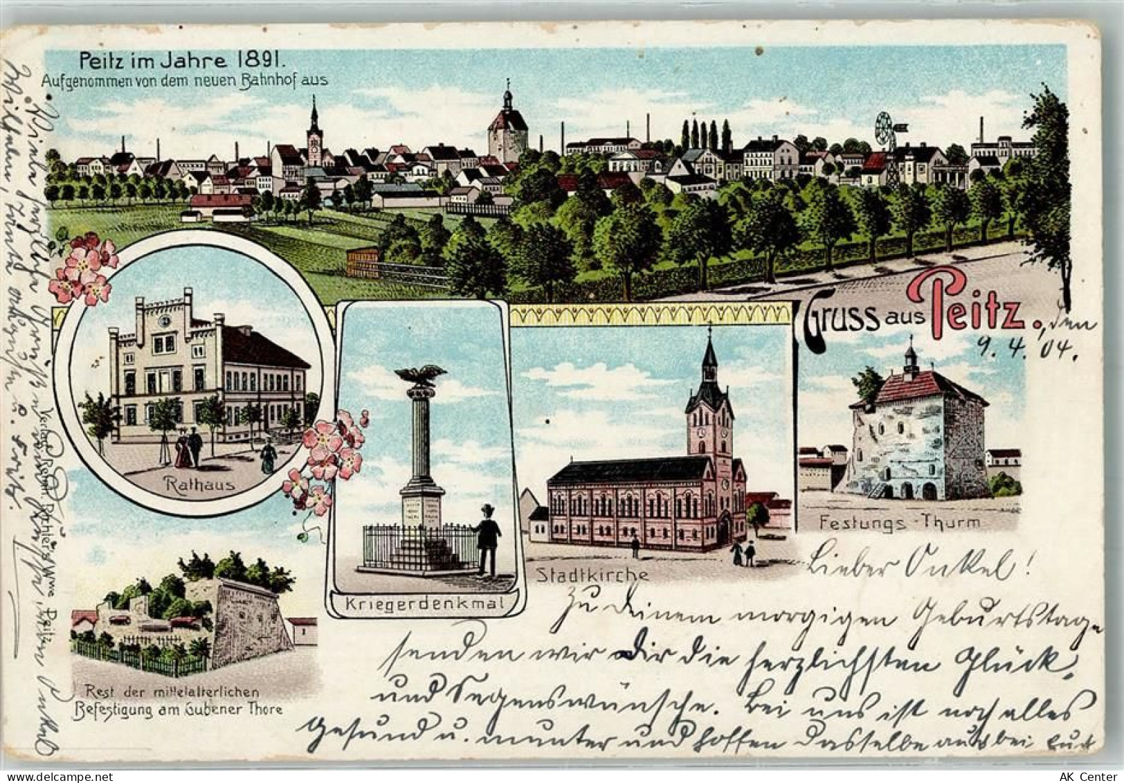 03185 O7520 Peitz 1904 Lithographie Peitz anno 1891 Kriegerdenkmal Ratha... - 13663224