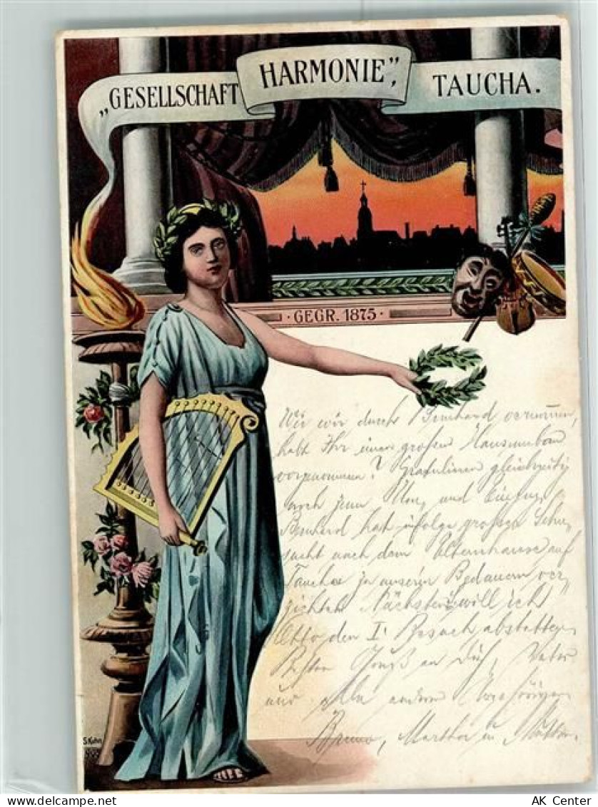 04425 O7127 Taucha b Leipzig 1905 Lithographie Gesellschaft Harmonie - 13616507