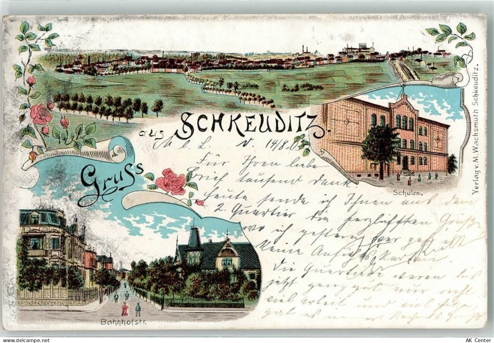 04435 O7144 Schkeuditz 1903 Lithographie Schulen Bahnhofstraße - 13610795