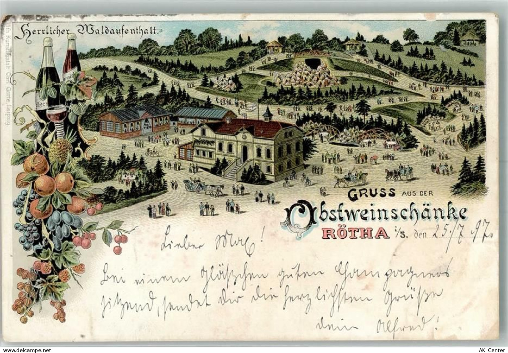 04571 O7209 Rötha 1897 Lithographie Gasthaus Obstweinschänke Beerenweinf... - 13656676