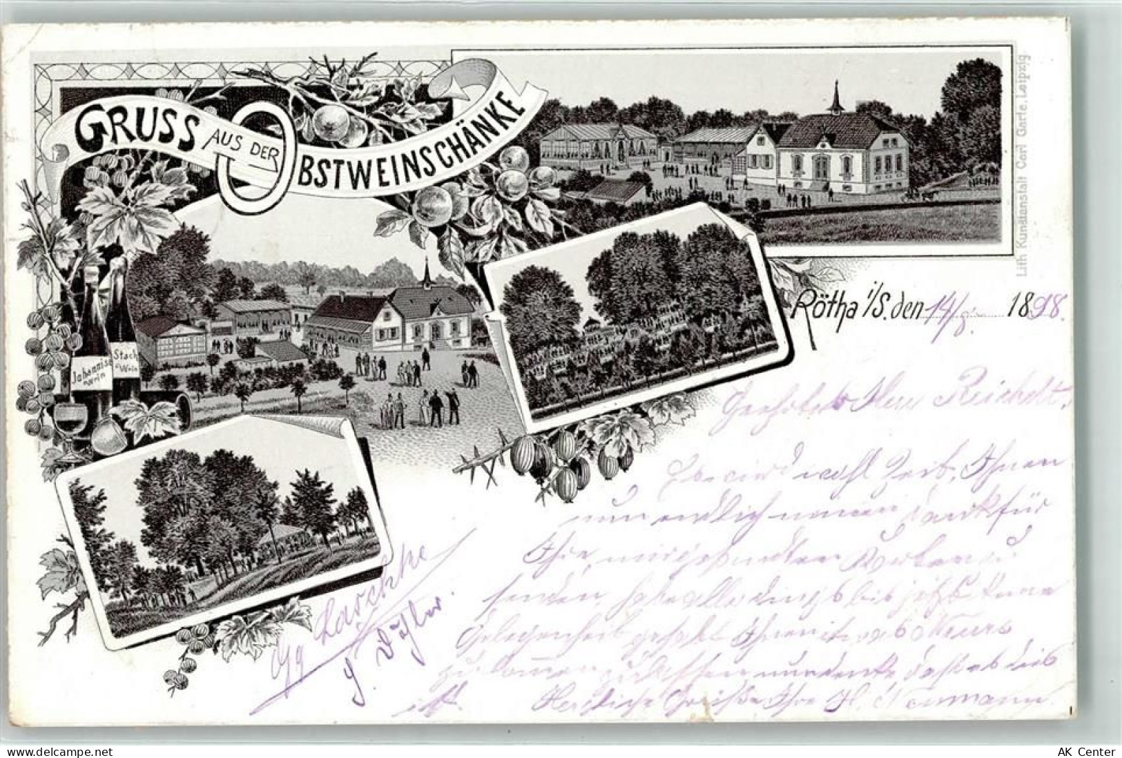 04571 O7209 Rötha 1898 Lithographie Obstweinschänke - 13606802