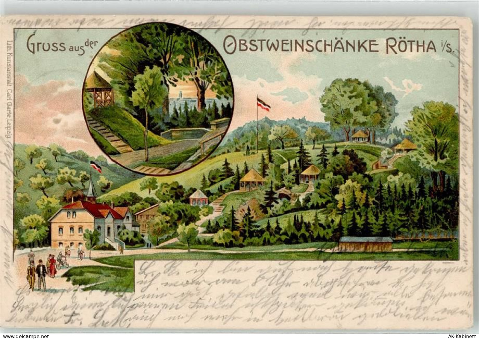 04571 O7209 Rötha 1906 Lithographie Obstweinschänke Fahrrad - 51884632