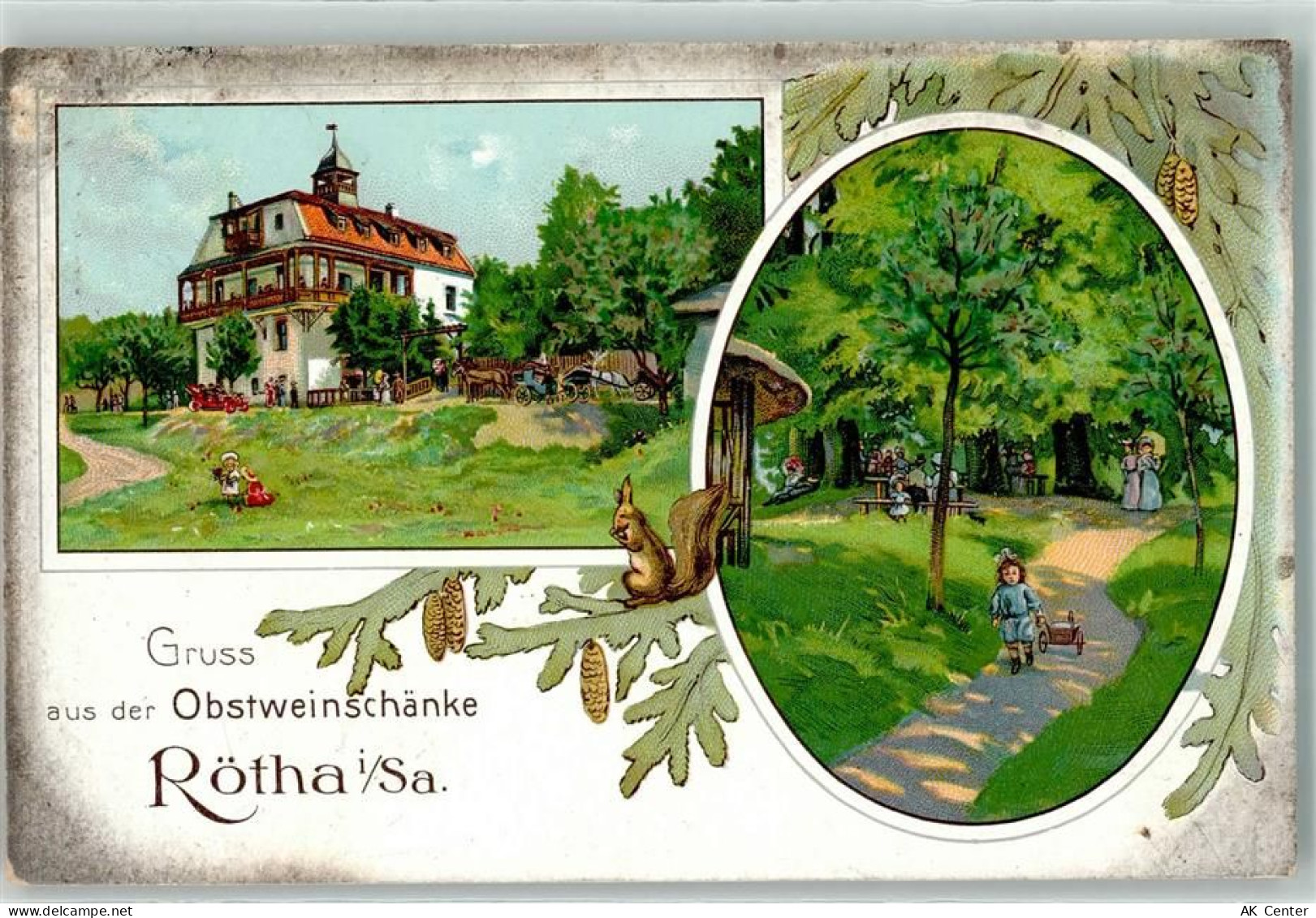 04571 O7209 Rötha 1916 - Obstweinschänke Eichhörnchen Tannenzapfen Bahnp... - 13452448
