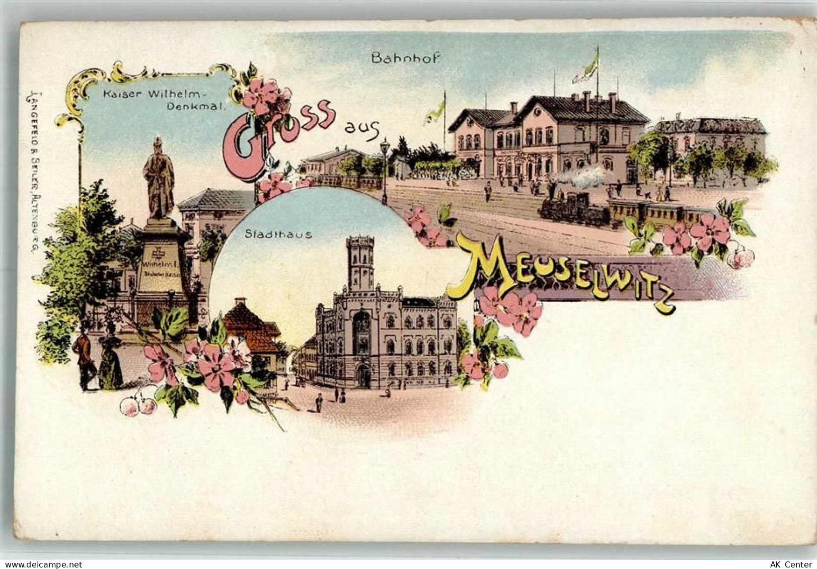 04610 O7404 Meuselwitz , Thür Lithographie Kaiser Wilhelm-Denkmal Stadth... - 13645618
