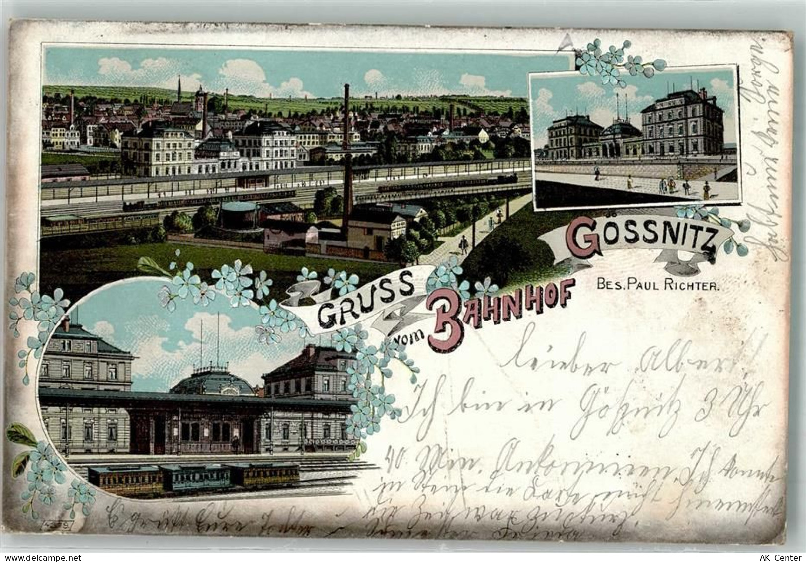 04639 O7422 Gößnitz , Thür 1898 Lithographie Bahnhof - 13639873