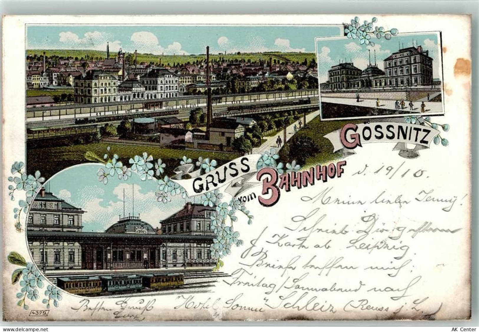 04639 O7422 Gößnitz , Thür 1899 Lithographie Bahnhof - 13628985
