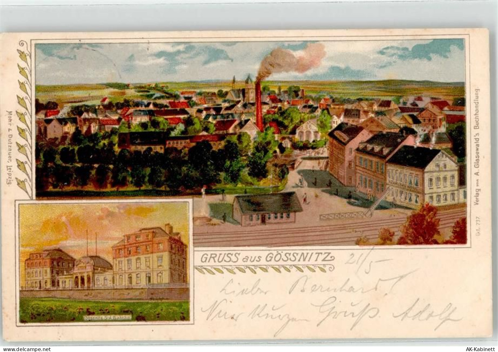 04639 O7422 Gößnitz , Thür 1899 Lithographie Bahnhof Fabrik - 52096191
