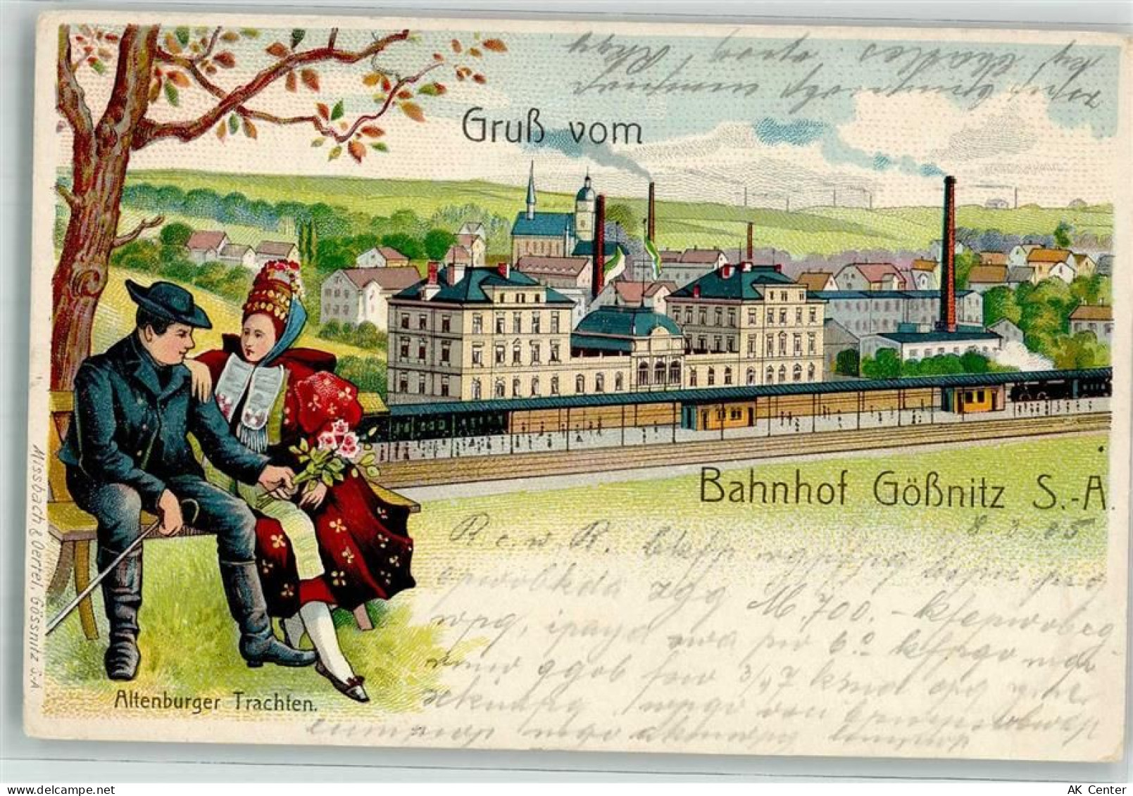 04639 O7422 Gößnitz , Thür 1905 Lithographie Bahnhof Altenburger Trachte... - 13638721