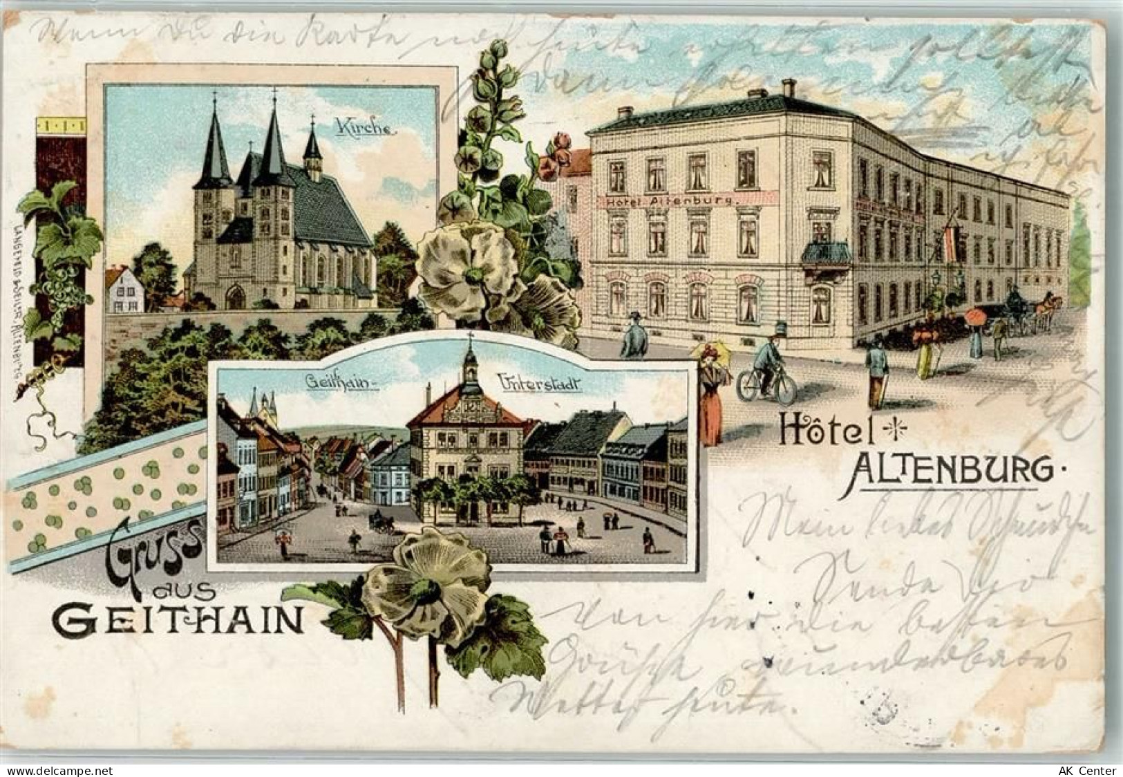 04643 O7230 Geithain 1902 Lithographie Hotel Altenburg Kirche Unterstadt... - 13628247
