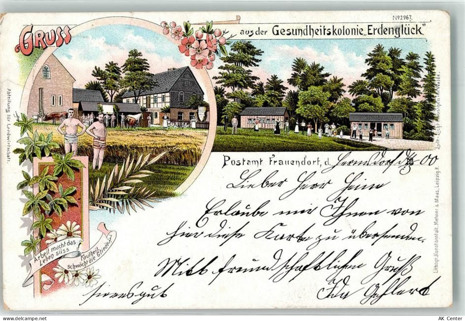 04654 O7241 Frauendorf b Geithain 1900 Lithographie Gesundheitskolonie E... - 13628793