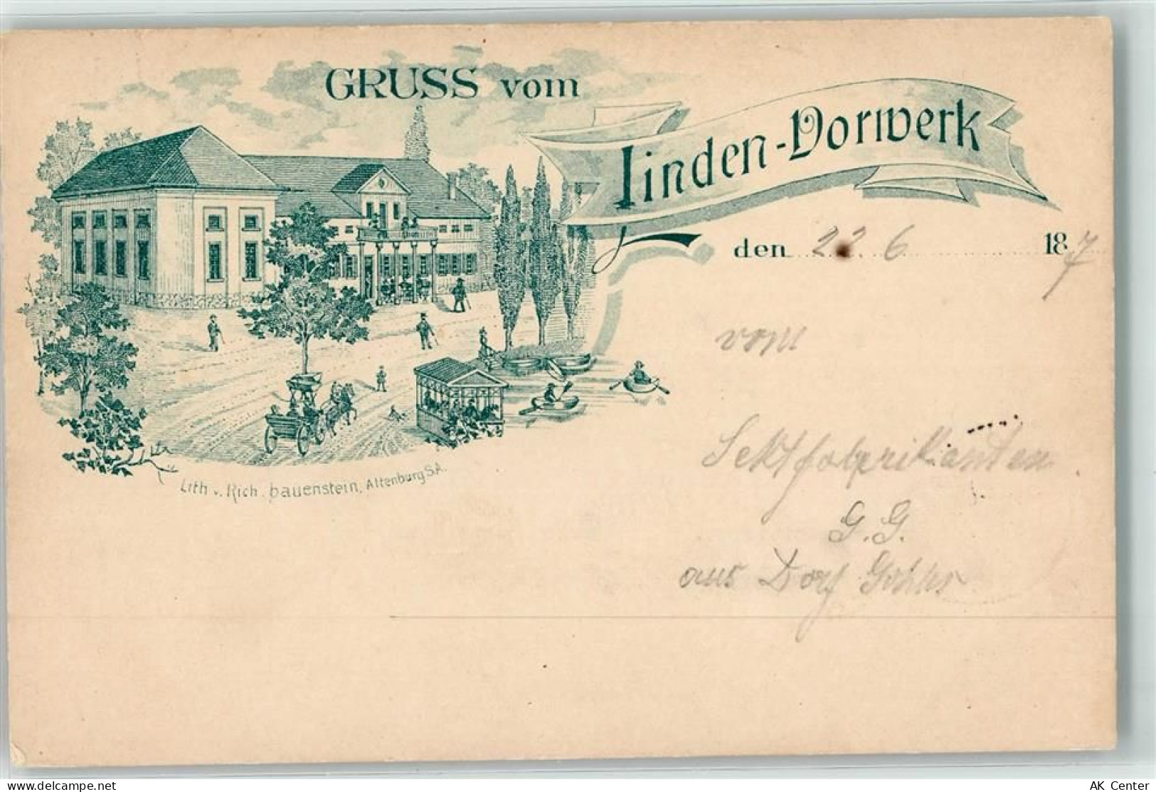 04655 O7234 Kohren-Sahlis 1897 Lithographie Linden-Vorwerk Ruderboote Vo... - 13606846
