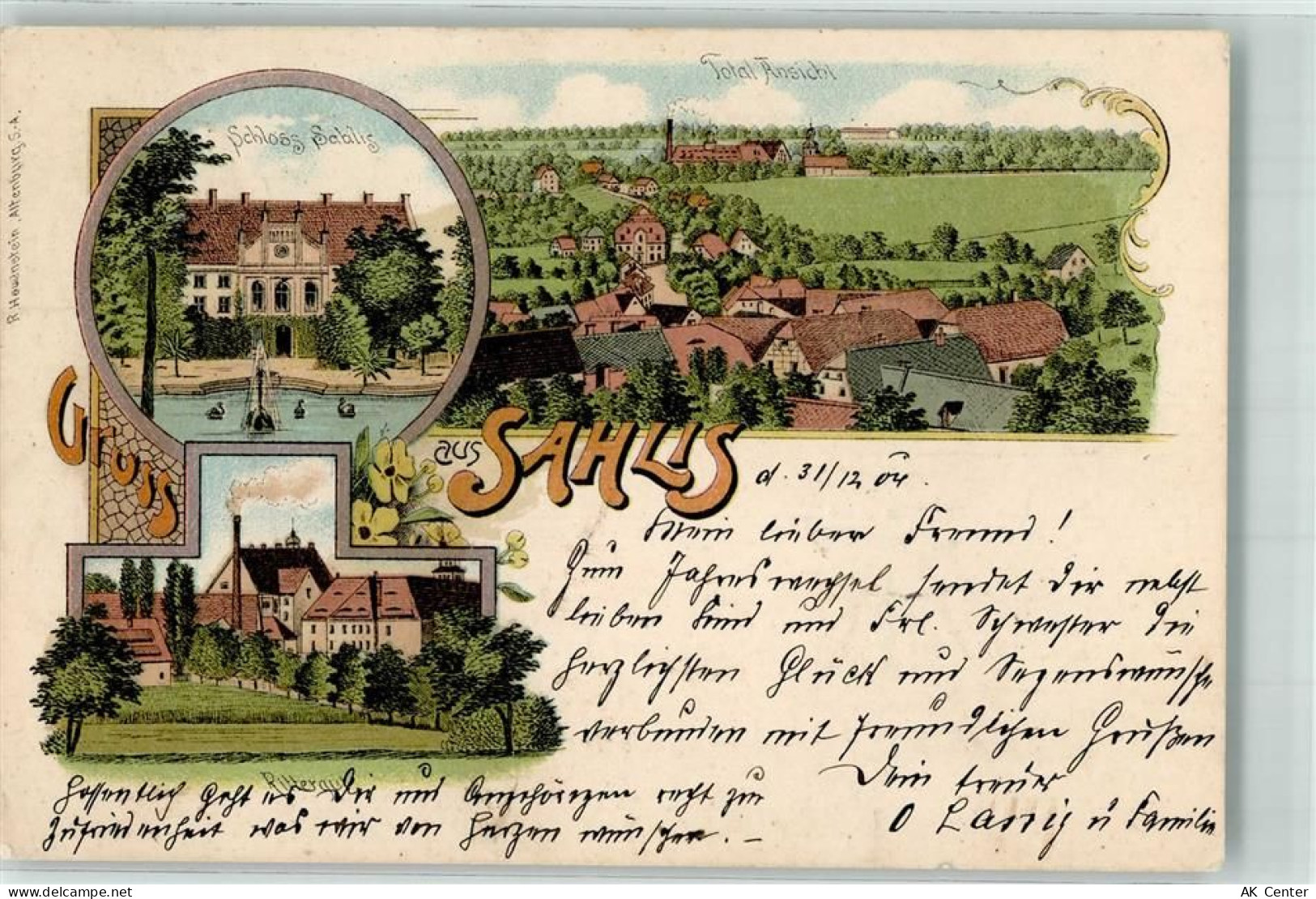 04655 O7234 Kohren-Sahlis 1904 Lithographie Schloss Rittergut - 13636298
