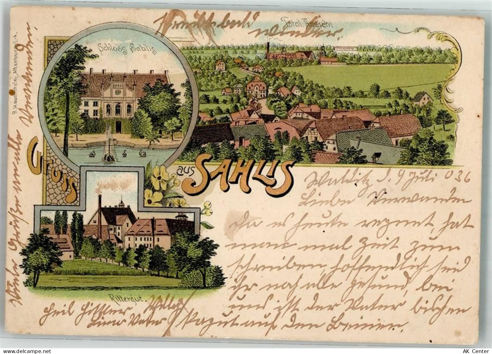 04655 O7234 Kohren-Sahlis Lithographie Schloss Rittergut Landpost Wenigo... - 13638904