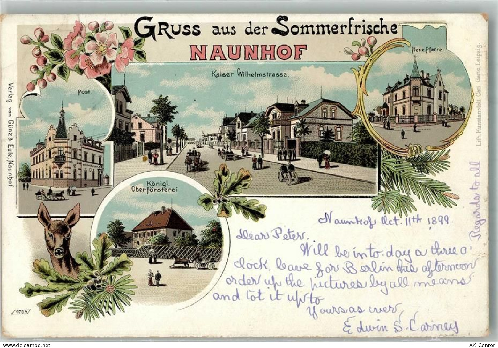 04683 O7245 Naunhof b Grimma 1899 Lithographie Post Kaiser Wilhelmstrass... - 13662674
