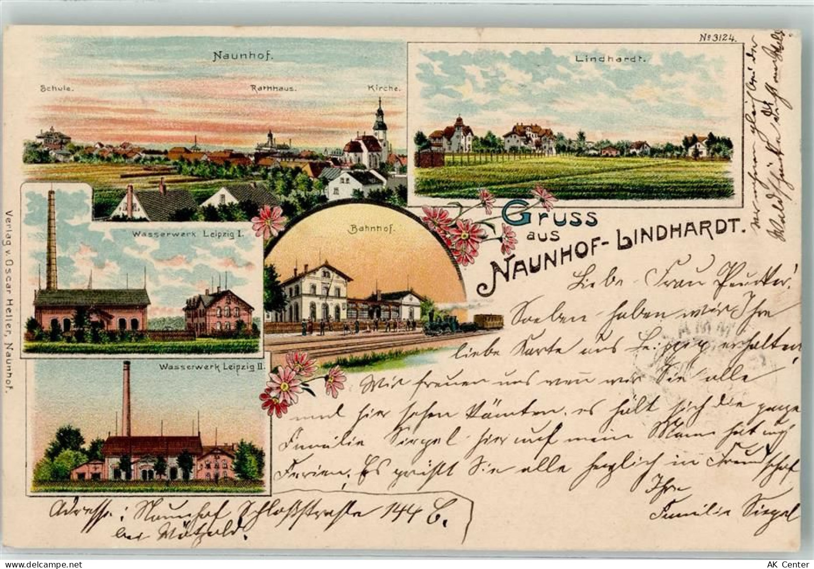 04683 O7245 Naunhof b Grimma 1900 Lithographie Bahnhof Wasserwerk I. und... - 13628055