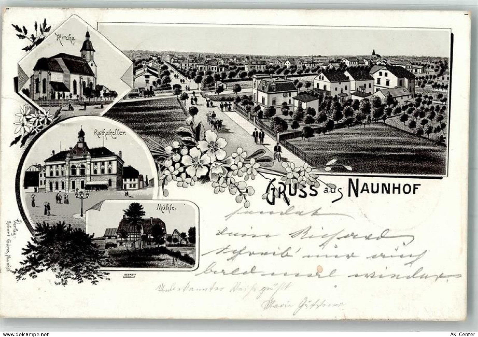 04683 O7245 Naunhof b Grimma 1900 Lithographie Mühle Ratskeller Kirche... - 13645675