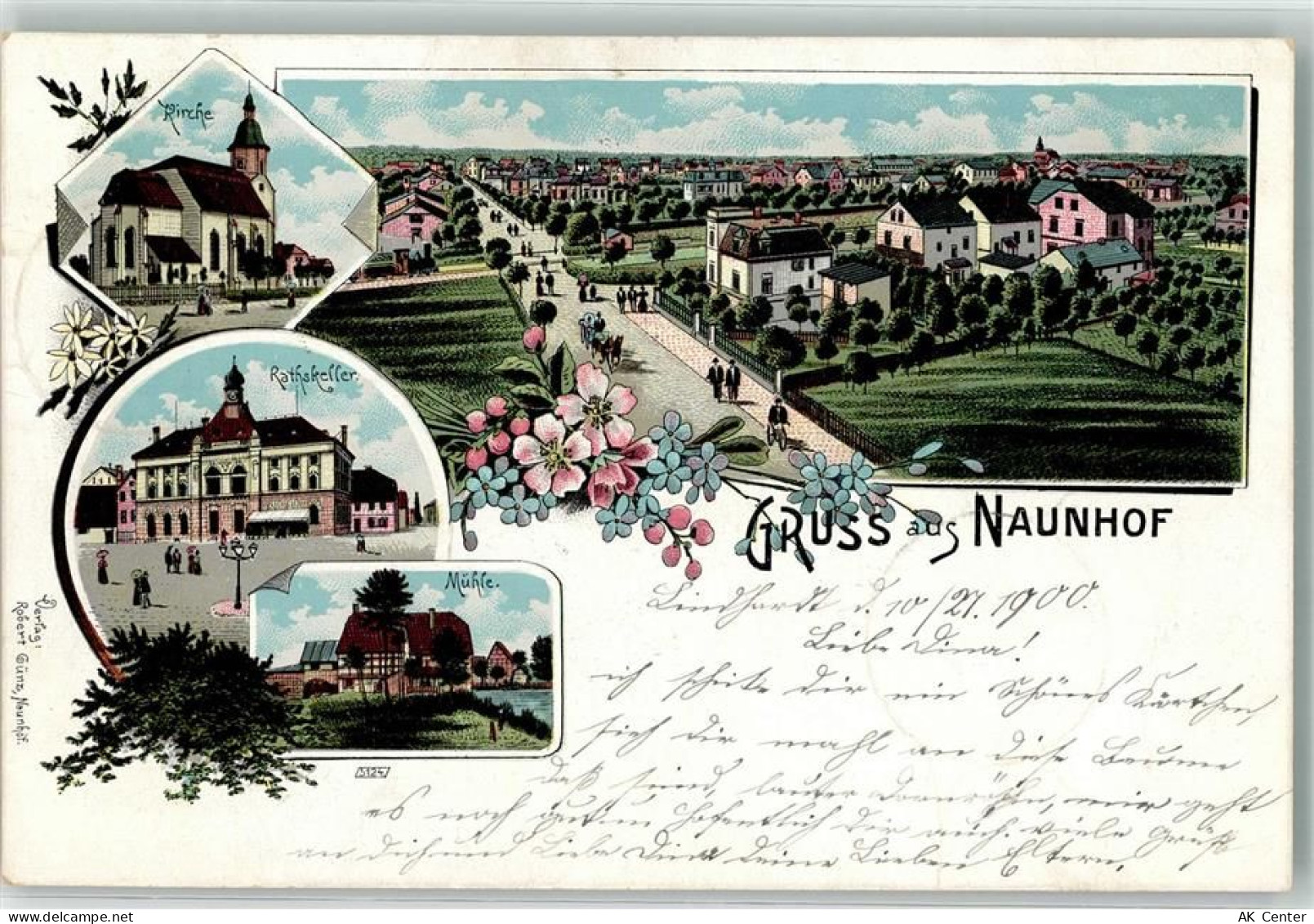 04683 O7245 Naunhof b Grimma 1900 Lithographie Ratskeller Mühle Kirche... - 13629066