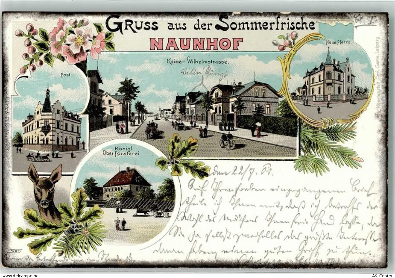 04683 O7245 Naunhof b Grimma Lithographie Post Kgl. Oberförsterei Reh Ka... - 13628740