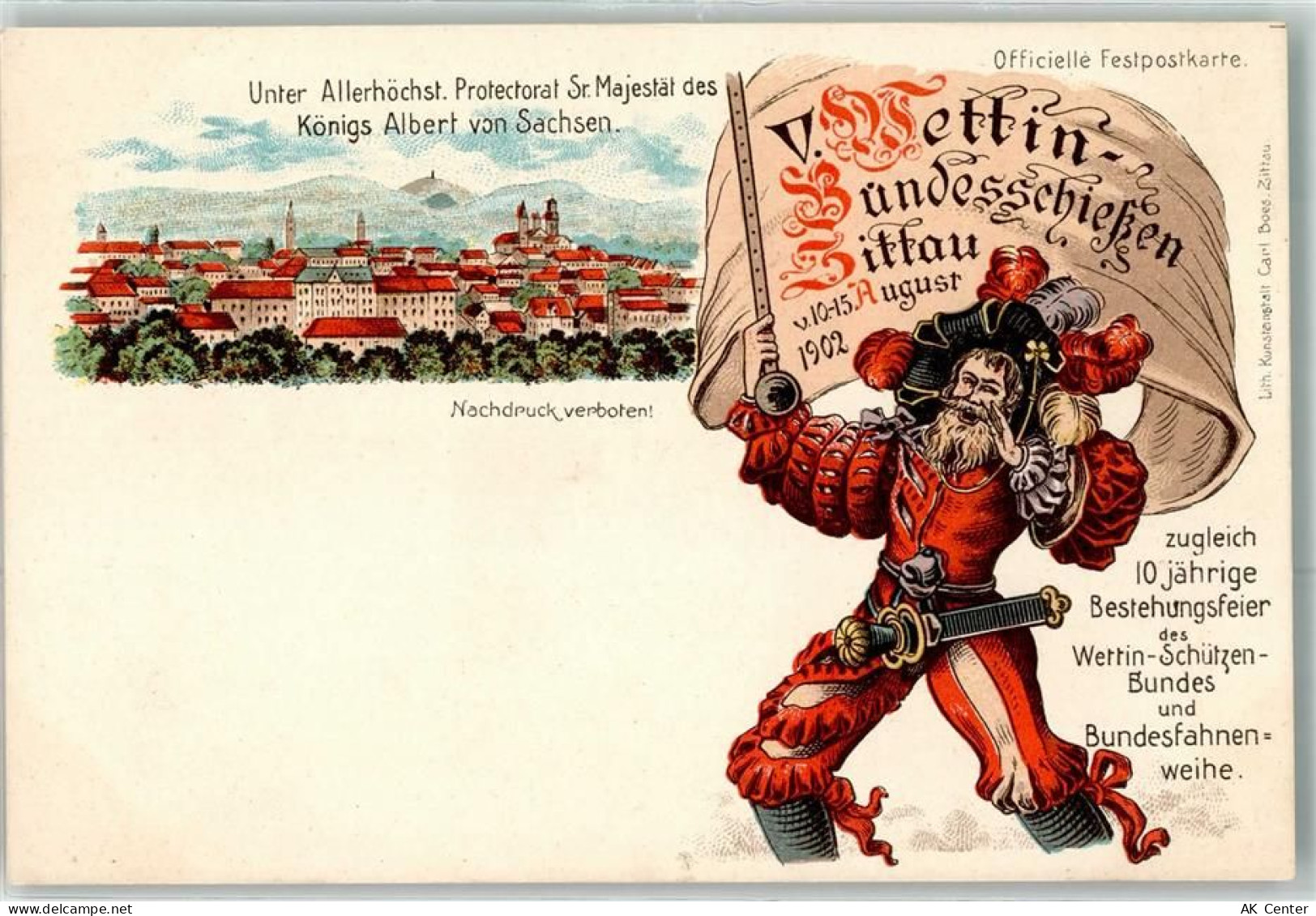 06198 O4114 Wettin Lithographie V. Bundesschiessen August 1902 10 jährig... - 13616998