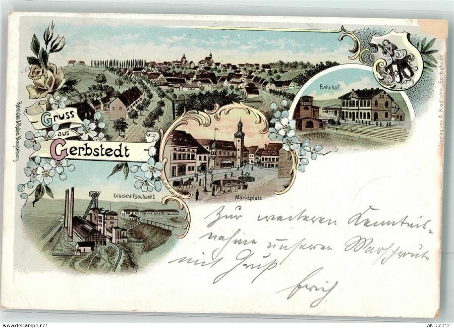 06347 O4272 Gerbstedt 1898 Lithographie Bahnhof Glückhilfsschacht Marktp... - 13624423