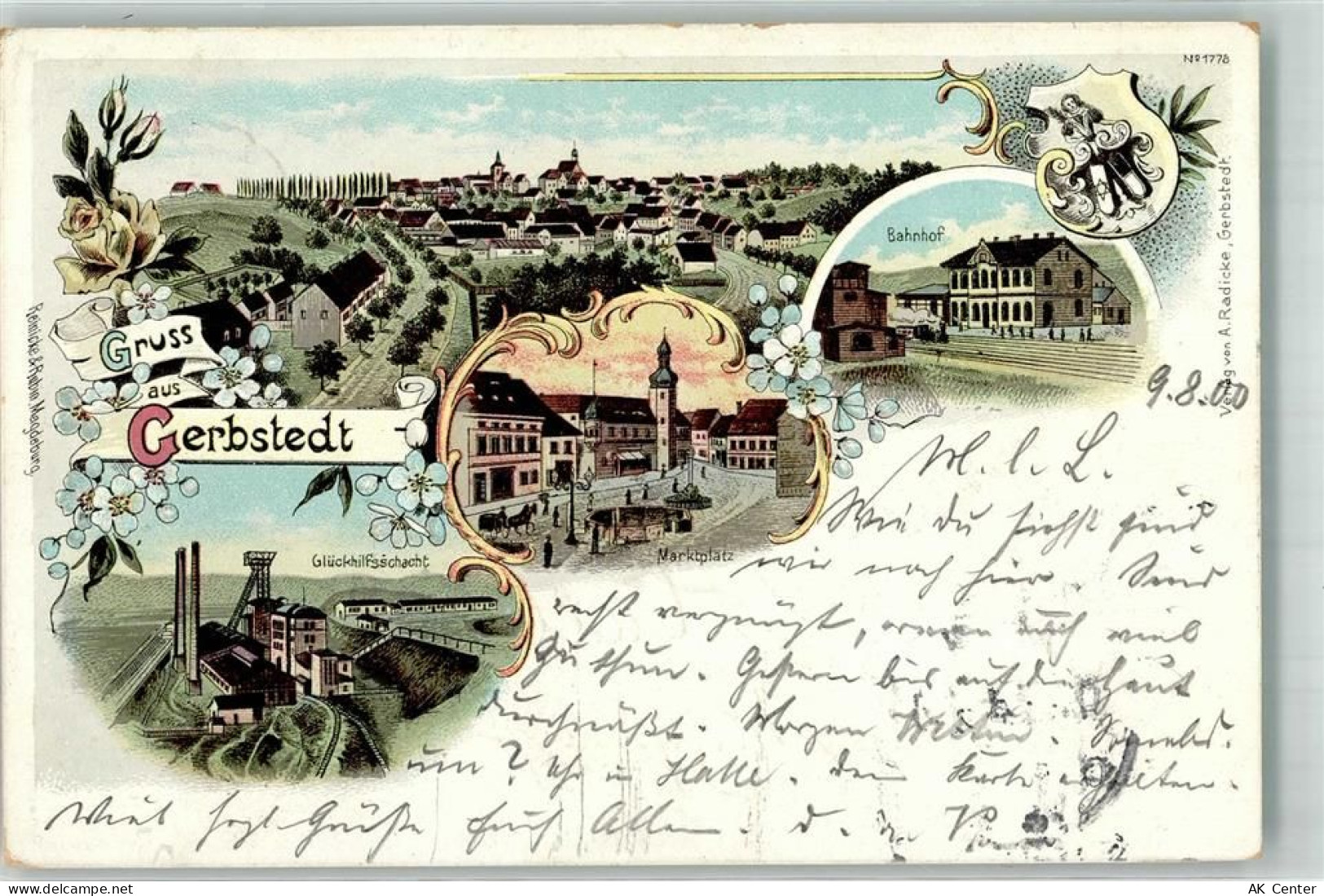 06347 O4272 Gerbstedt 1900 Lithographie Glückhilsschacht Marktplatz Bahn... - 13638988