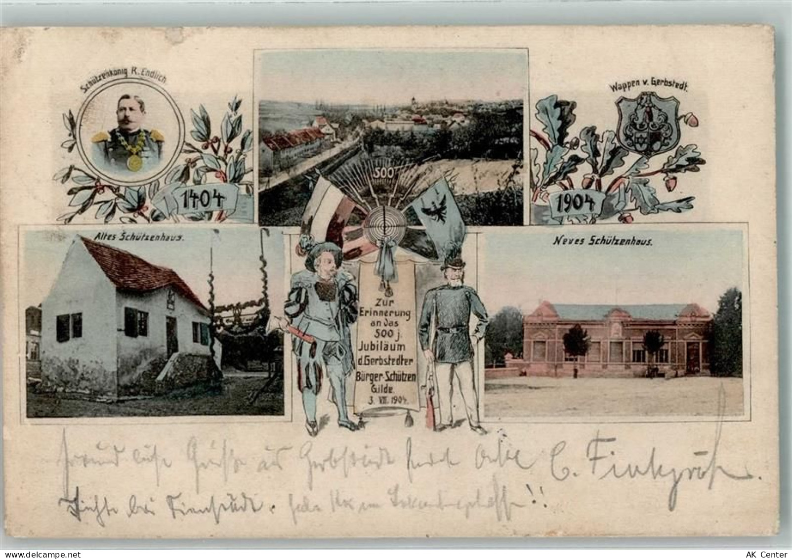 06347 O4272 Gerbstedt 1904 - Schützenkönig R. Endlich Wappen Eichenlaub ... - 13605271