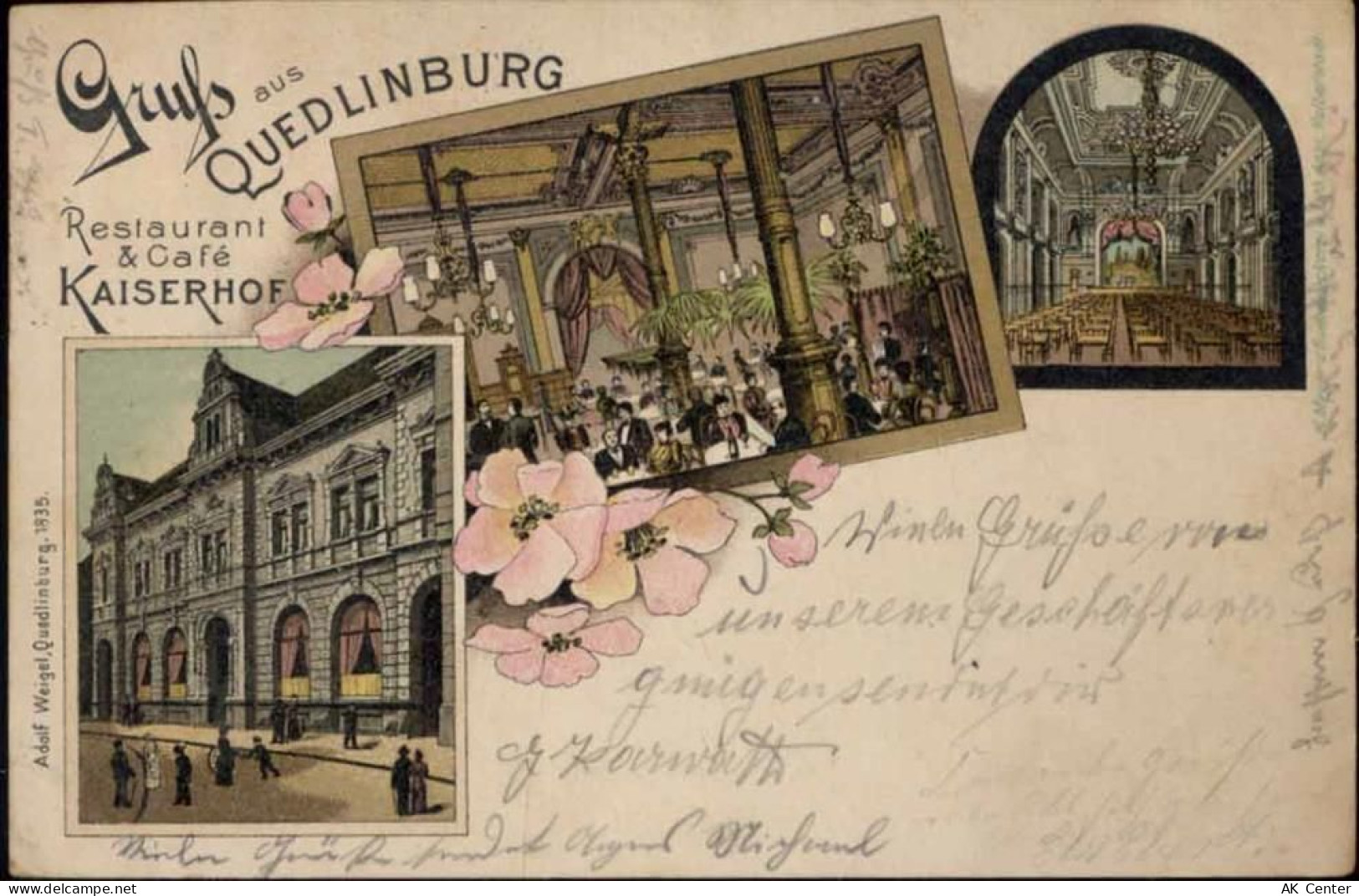06484 O4300 Quedlinburg 1900 Lithographie Quedlinburg, Gruß aus, Restaur... - 20069692