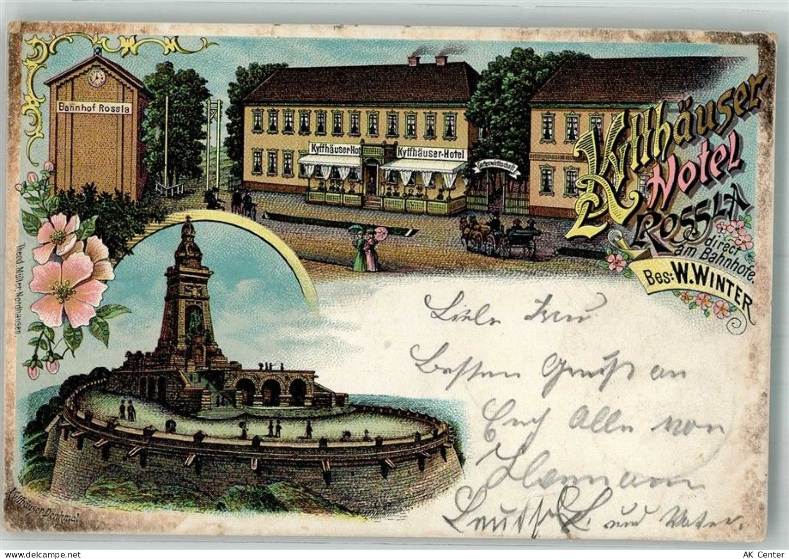 06536 O4710 Roßla 1899 Lithographie Kyffhäuser-Hotel Bahnhof Kyffhäuser-... - 13668901