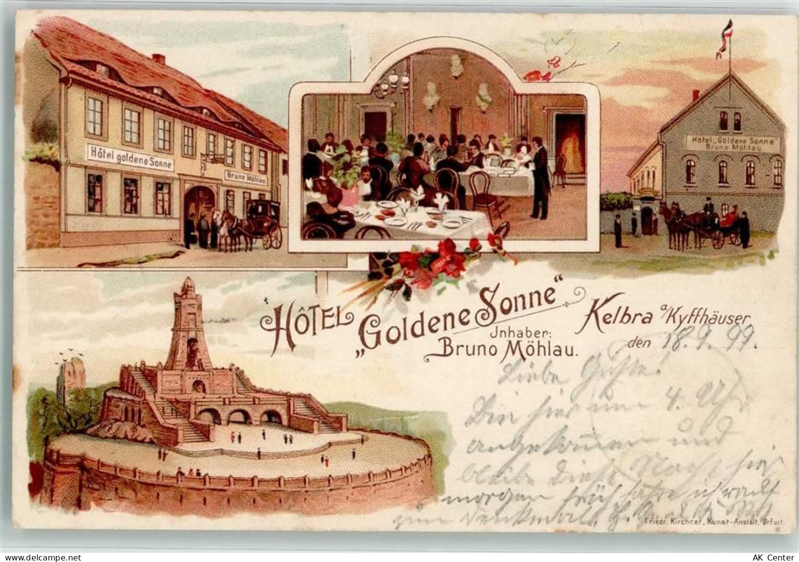 06537 O4712 Kelbra 1899 Lithographie Hotel Goldene Sonne Speisesaal Kyff... - 13628602