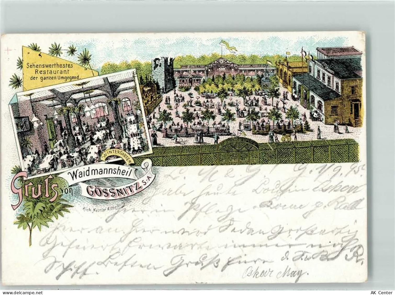 06647 O4801 Gößnitz b Naumburg, Saale 1895 Lithographie Gasthaus Waidman... - 13606673