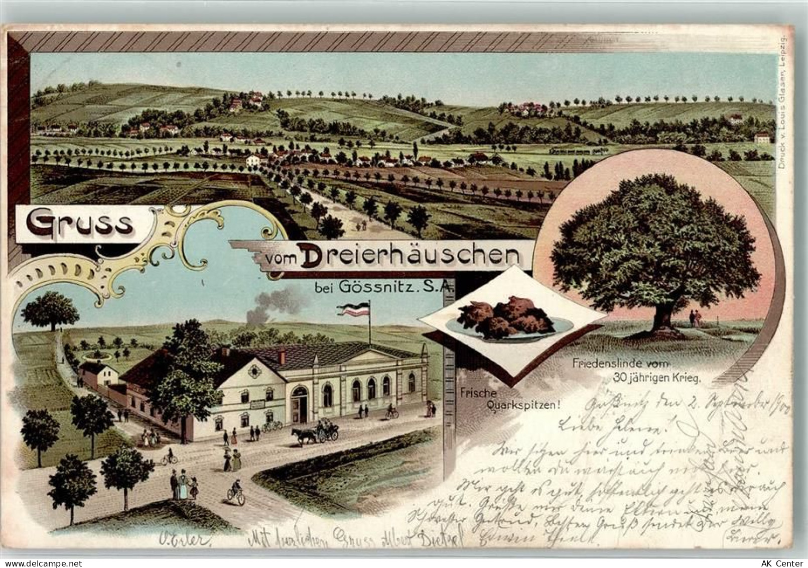 06647 O4801 Gößnitz b Naumburg, Saale 1900 Lithographie Gasthaus Dreihäu... - 13628671