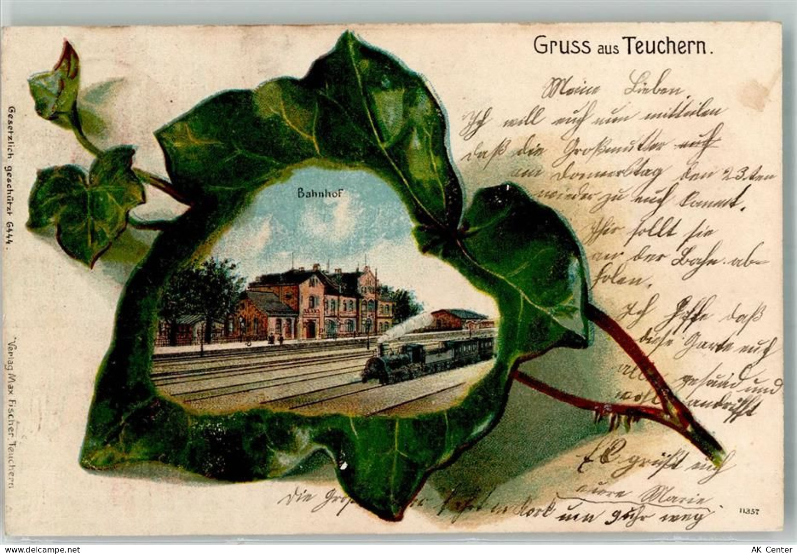 06682 O4855 Teuchern 1905 Lithographie Blütenblatt Bahnhof - 13639816