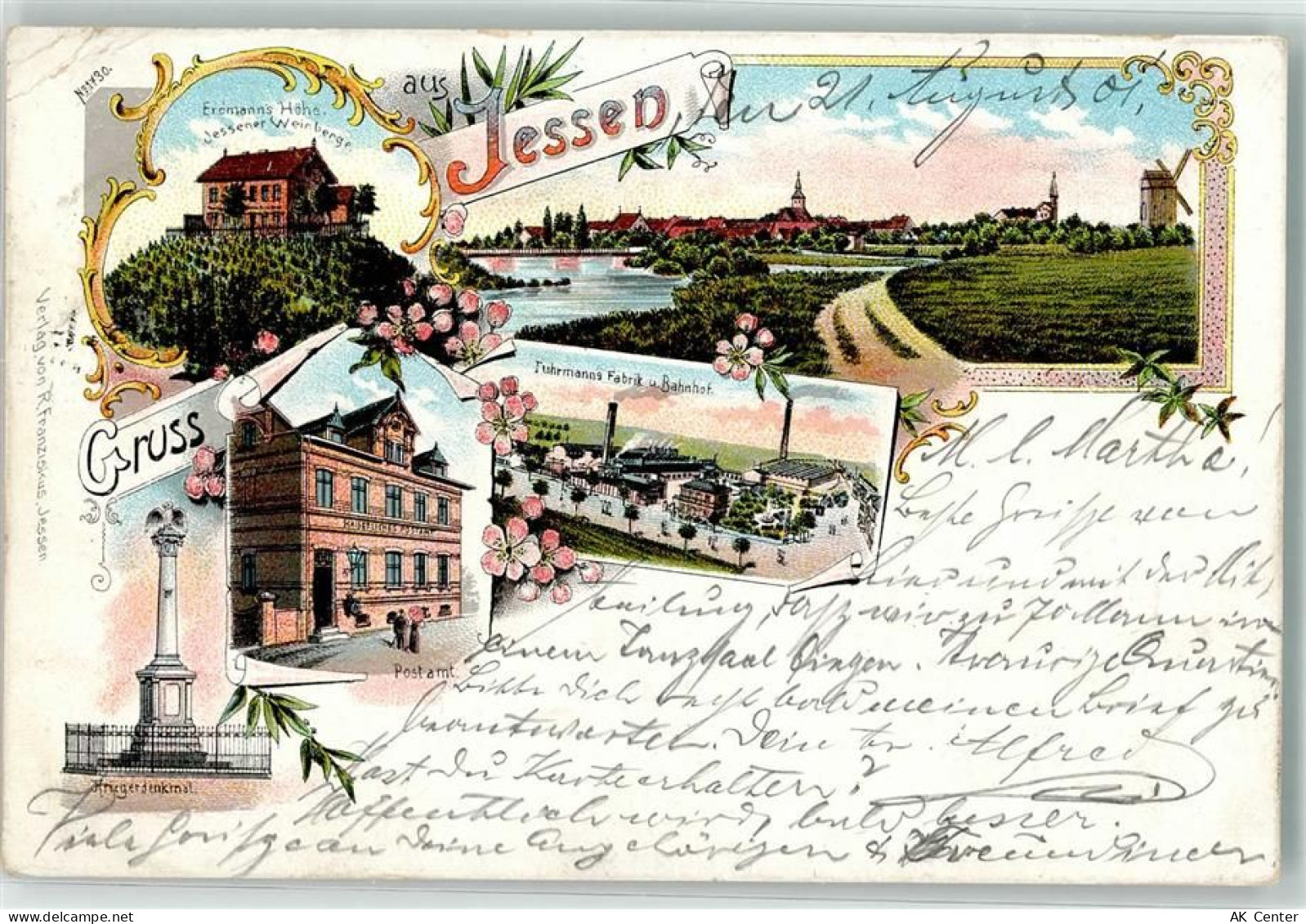 06917 O7940 Jessen Elster 1901 Gebrauchsspuren Postamt Kriegerdenkmal Fa... - 13628478