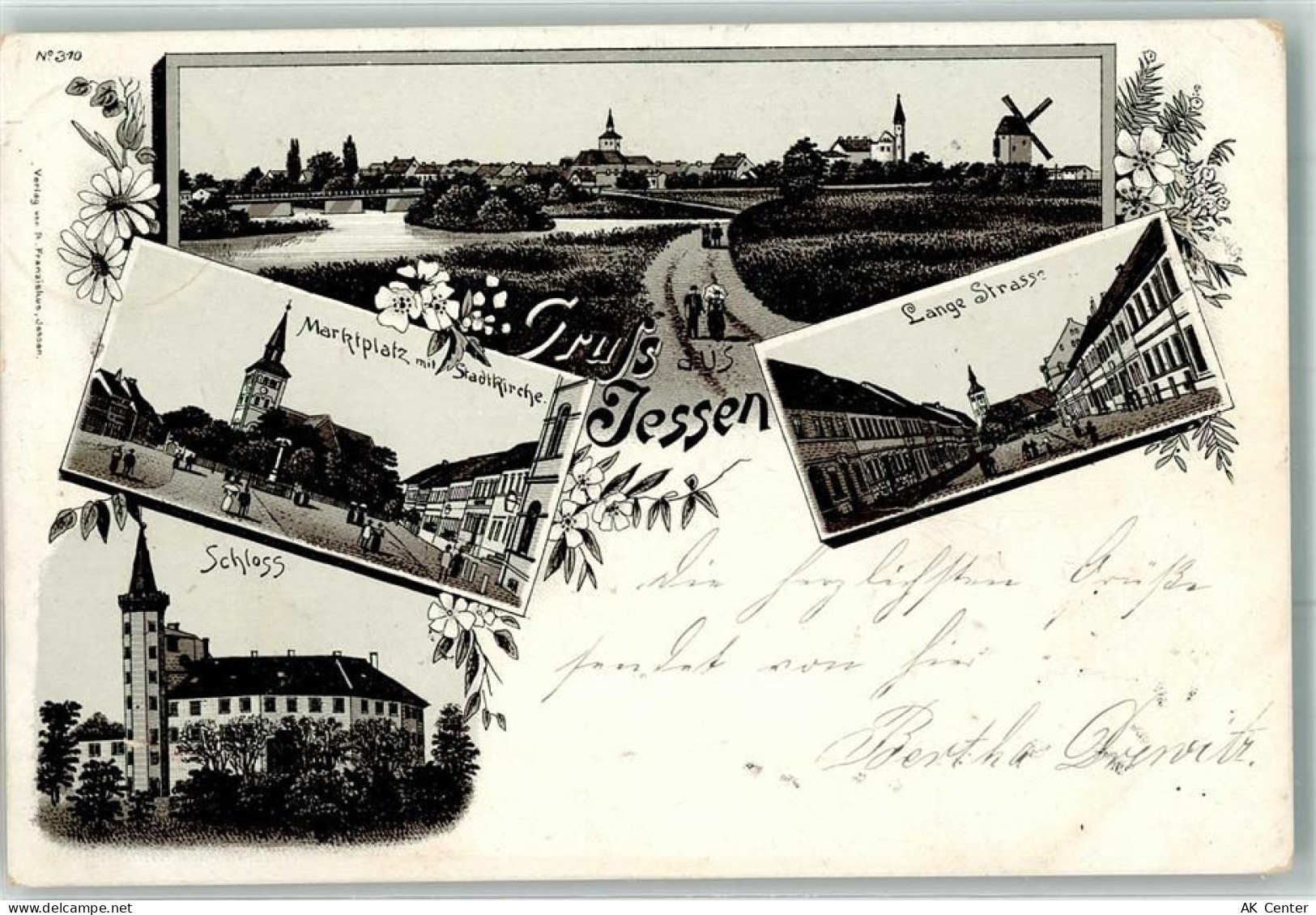 06917 O7940 Jessen Elster 1904 Lithographie Marktplatz Stadtkirche Windm... - 13622103