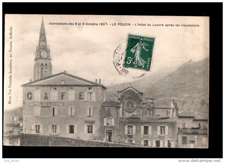 07 LE POUZIN Inondations 10-1907, Hotel du Louvre, ed Forcade, 191?