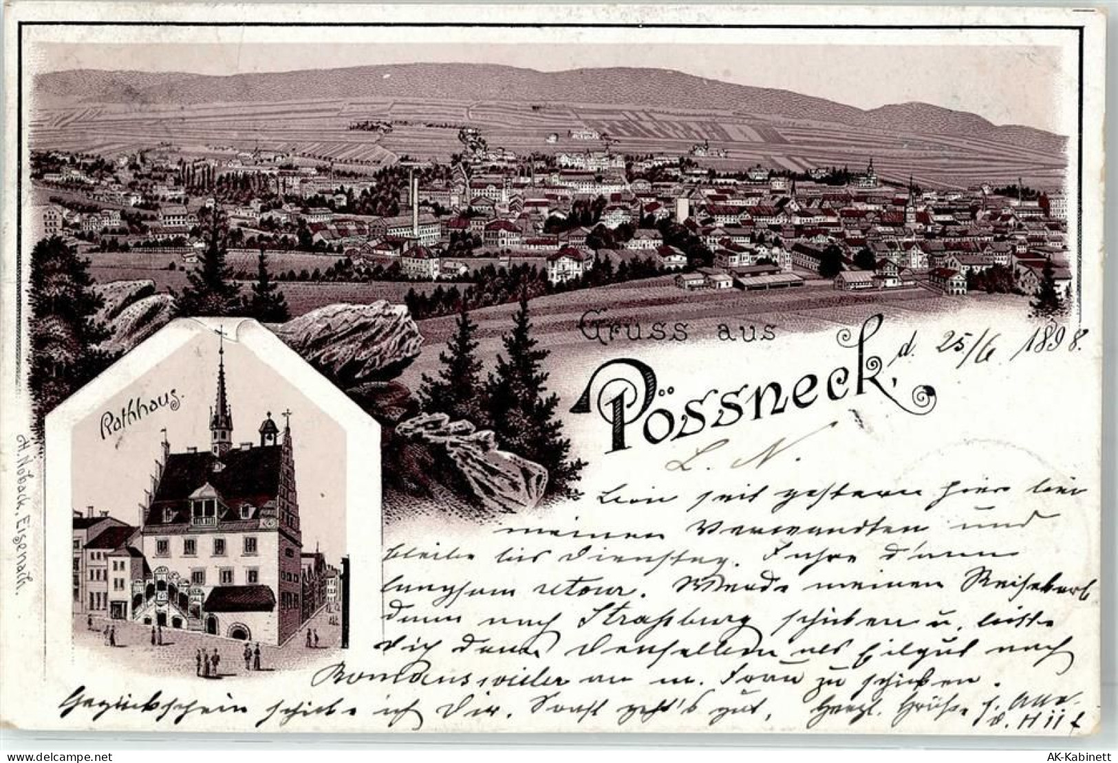 07381 O6840 Pößneck Lithographie / Künstlerkarte 1898 Rathaus - 51880634